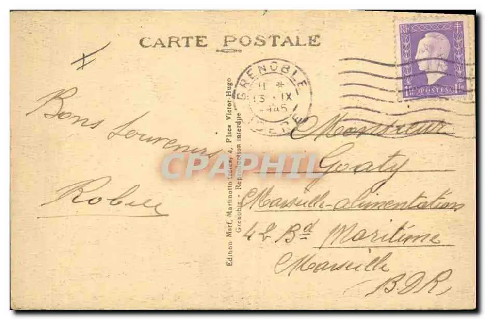 Grenoble — Ansicht des Palastes der Gerechtigkeit und der Statue Bayard — Edition Victor Hugo, Nr. 296 - Rückseite
