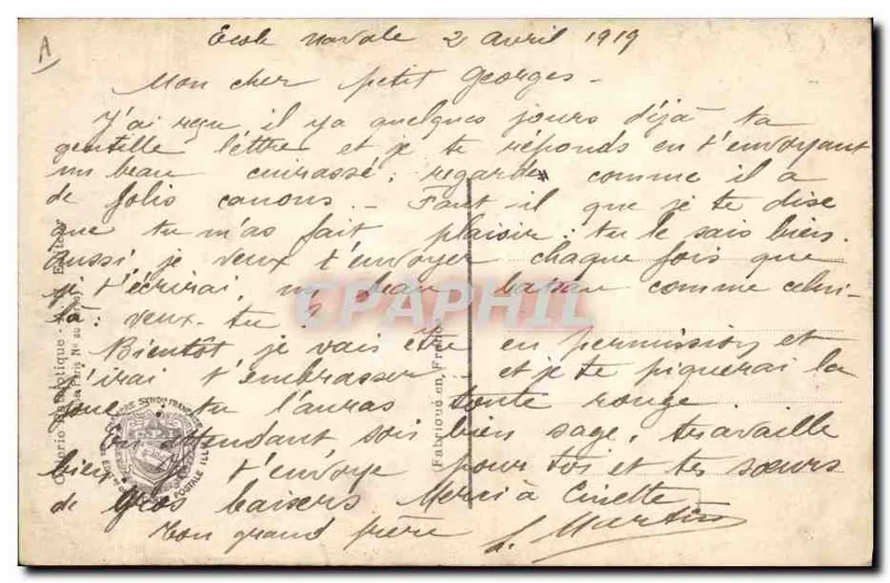 O "DIDEROT" — cruzador da Marinha Nacional — editor AN Paris n°420 - Verso