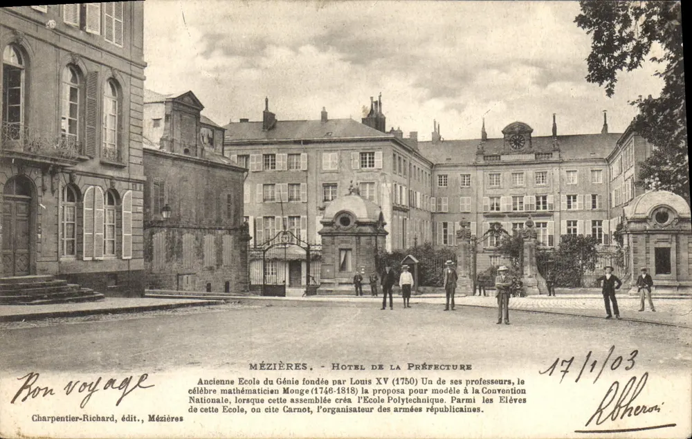 Mézières - Hotel della Prefettura — Antica Scuola d'Ingegneria fondata da Luigi XV (1750) — Charpentier-Richard, editore, Mézières - Recto