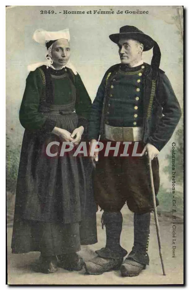 Mann und Frau aus Gouëzec — Bretonische Kleidung — Verlag: C. R. Le Darré, Nr. 2849 - Vorderseite