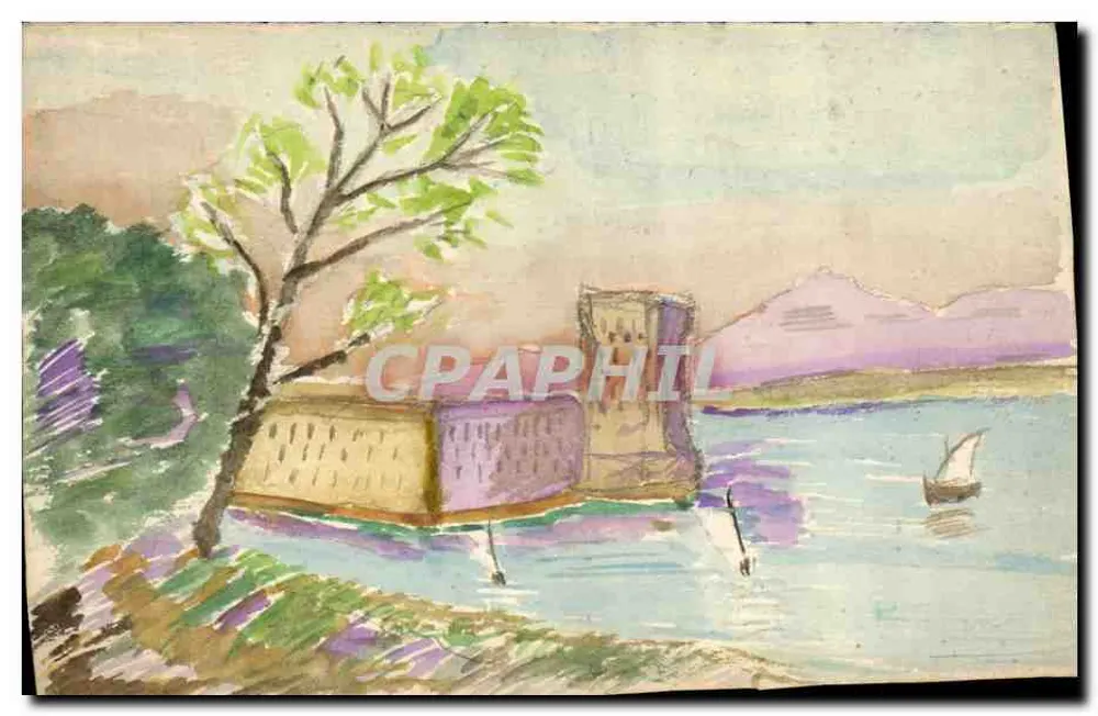 Ansicht der Garoupe-Turm — Aquarellmalerei — kein Verleger oder Seriennummer sichtbar - Vorderseite