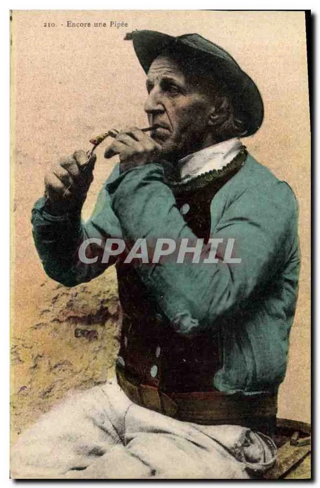 Homem fumando um cachimbo — título impresso '210. Encore uma Pipée' — editor Laurent-Nich. Pennes - Frente