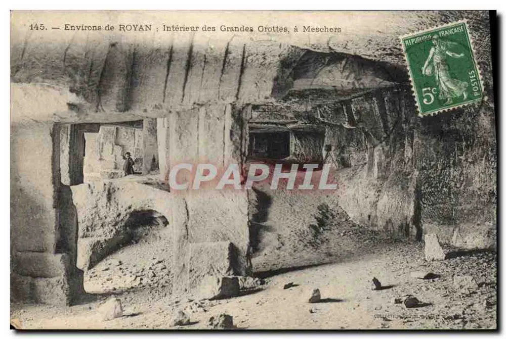 Umgebung von ROYAN ; Innenansicht der Grand Caves in Meschers — Antike Ansichtskarte Nr. 1445, Verlag nicht sichtbar - Vorderseite