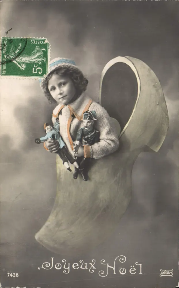 Kind in einem Holzschuh — Frohe Weihnachten — J.G. Paris n°7438 - Vorderseite