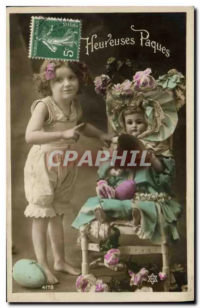Festliche Ostern — Kind, das auf eine Puppe zeigt — unbekannter Verleger, Nr. 4178 - Vorderseite