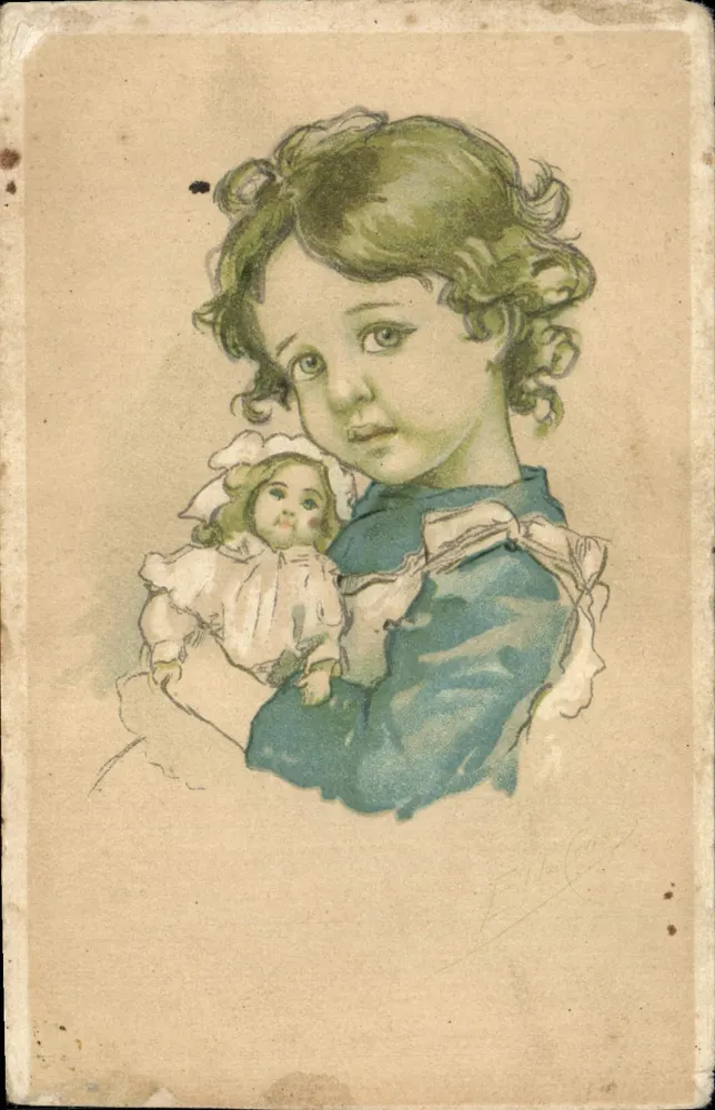 Kleine Mädchen, das eine Puppe hält — Illustration — Émile Caille - Vorderseite