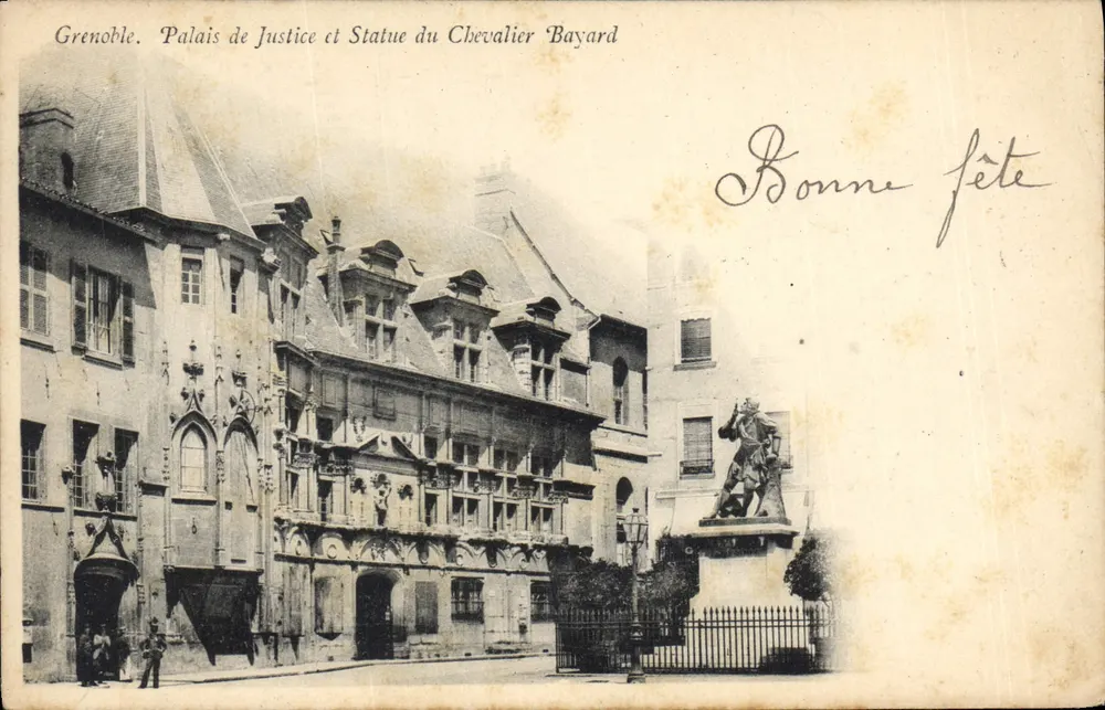 Grenoble. Palast der Gerechtigkeit und Statue des Ritters Bayard — Verlag nicht sichtbar - Vorderseite