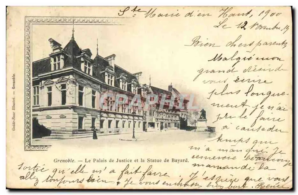Grenoble — Das Palais de Justice und die Statue von Bayard — Guide-Bois Illustré — Grenoble - Vorderseite