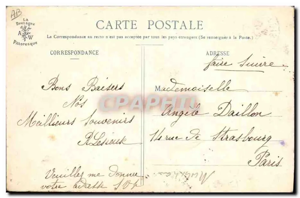 Bretagne pittoresque — Kleidung aus Pontivy — Sammlung A. Waron, St-Brieuc - Rückseite