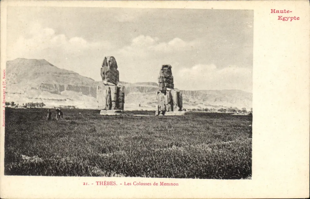 Tebas - Os Colossos de Memnon — Fototipia A. Berasèret & Cie, NANCY - Frente