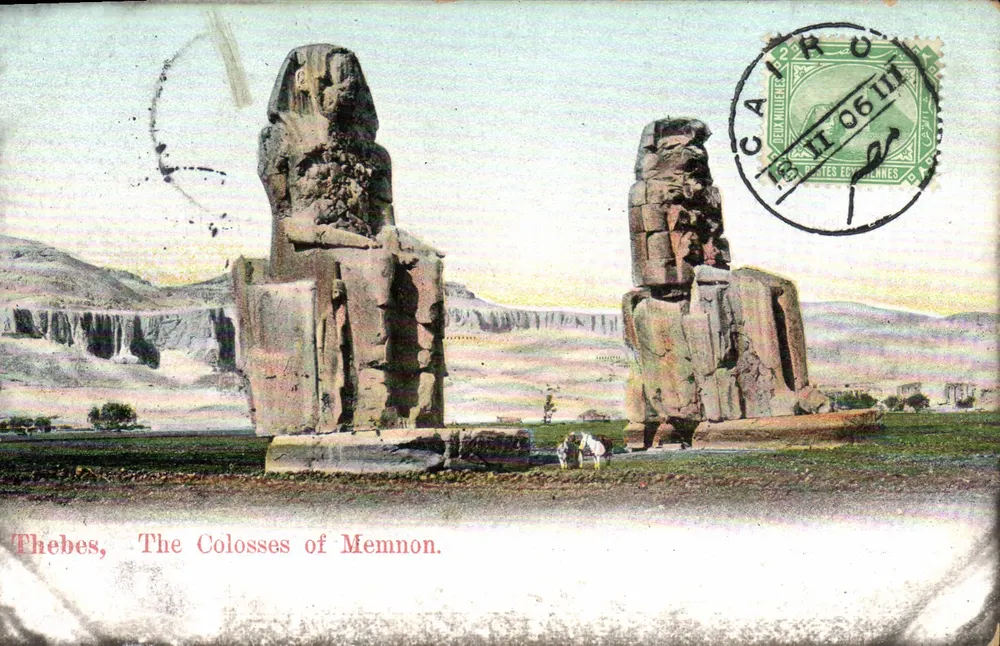 Tebas, Os Colossos de Memnon — Editor L. & H., Caire, N° 82 - Frente