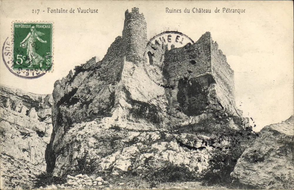 Ruinen des Schlosses Pétrarque — Fontaine de Vaucluse — Verleger: C. P. B. (Nr. 217) - Vorderseite