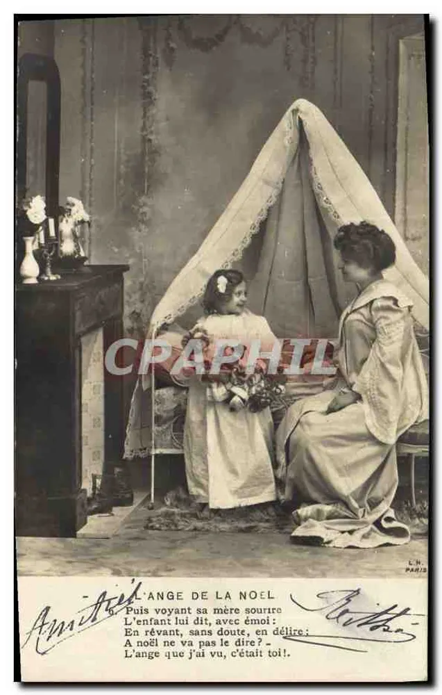 Anioł Bożego Narodzenia — scena Bożego Narodzenia z dzieckiem i kobietą — L.H. PARIS - Awers