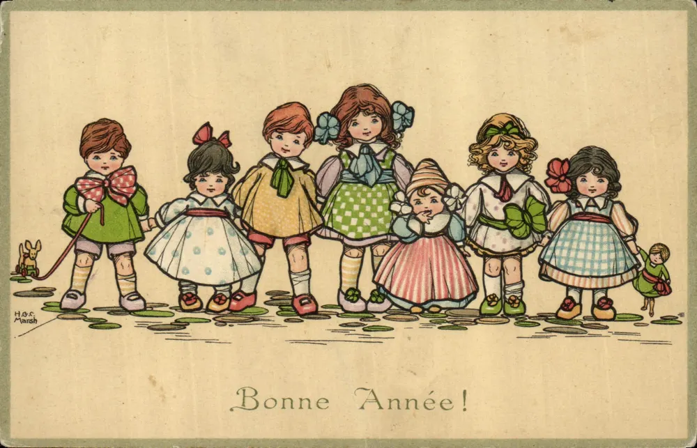 Enfants en tenue d'époque — Bonne Année ! — H.O.S. Marsh - Recto