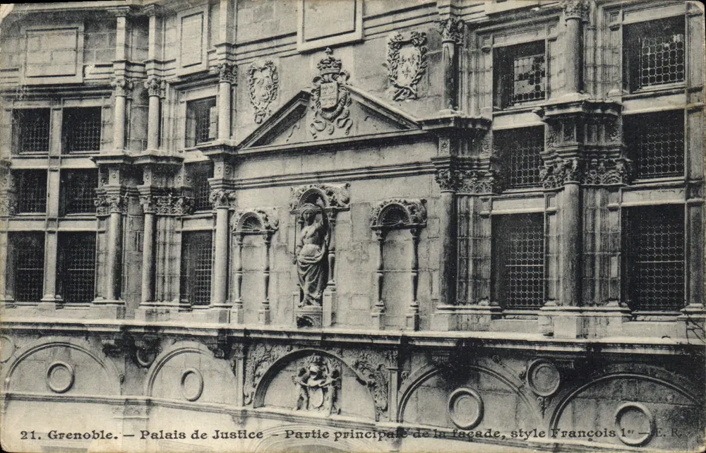 Grenoble — Palast der Justiz — Hauptteil der Fassade, Stil von François I. — E.R. - Vorderseite
