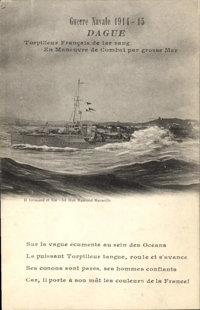 Französischer Torpedoboot Dague — Seebattle 1914-15 — H Grimaud et Cie, Marseille - Vorderseite