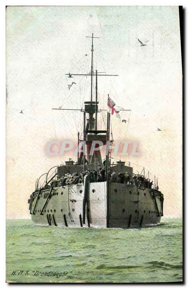 앤티크 엽서 전함 HMS Dreadnought - 앞면