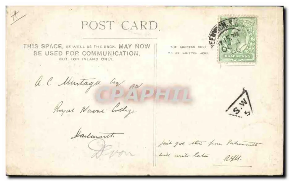H.M.S. DREADNOUGHT — Portsmouth, Southampton, 1º de outubro de 1906 — Regg - Verso