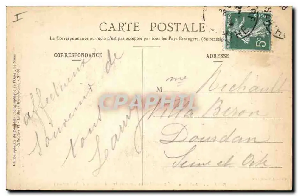 Le Mans - Hotel de la Préfecture (Ancien Couvent des Bénédictins de la Couture) — Cliché J. Garczynski, n°30 - Rückseite