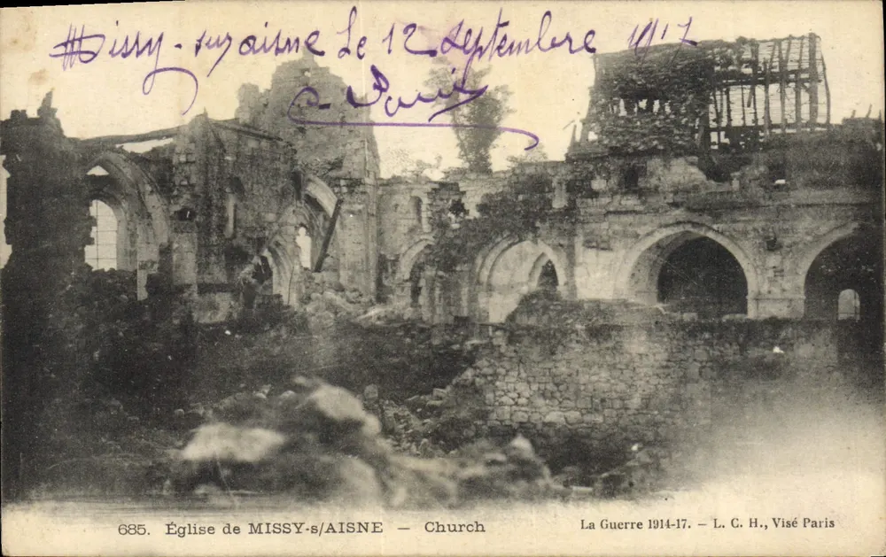 Kirche von Missy-s/Aisne — Ruinen — L. C. H., Visé Paris - Vorderseite