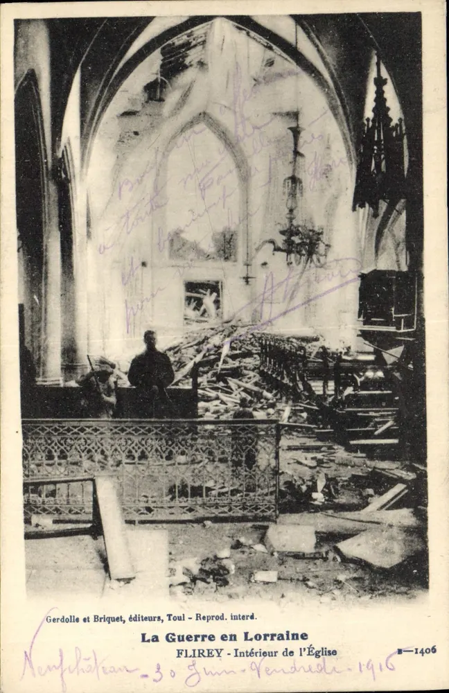Flirey - Innenansicht der Kirche — Zerstörung — Gerdolle et Briquet, Toul, n°1406 - Vorderseite