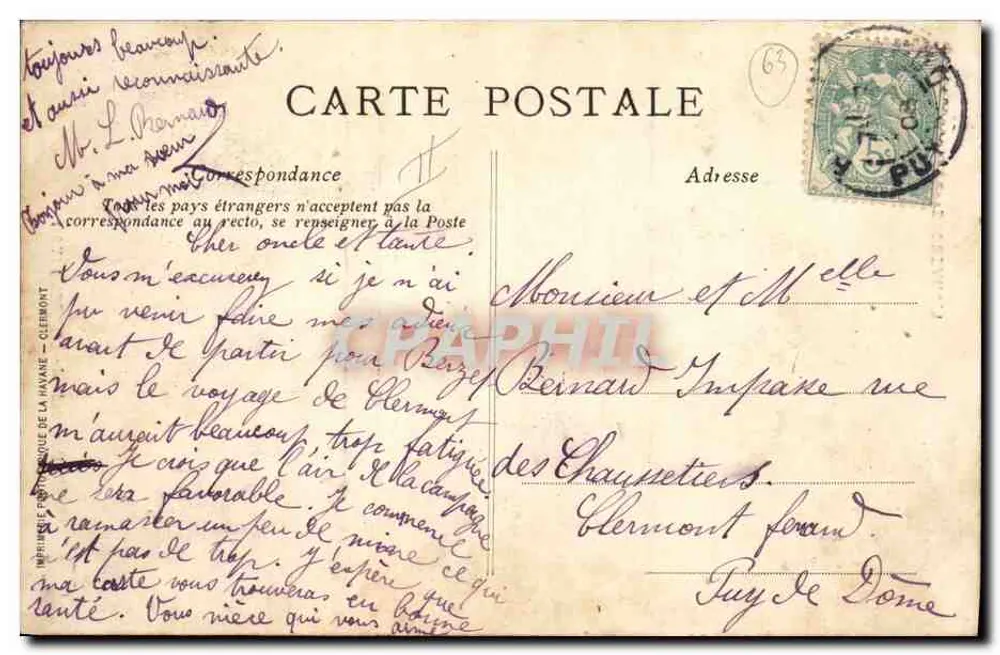 Mulher em traje tradicional — A Auvergne pitoresca — Brayande de Châtelguyon - Verso