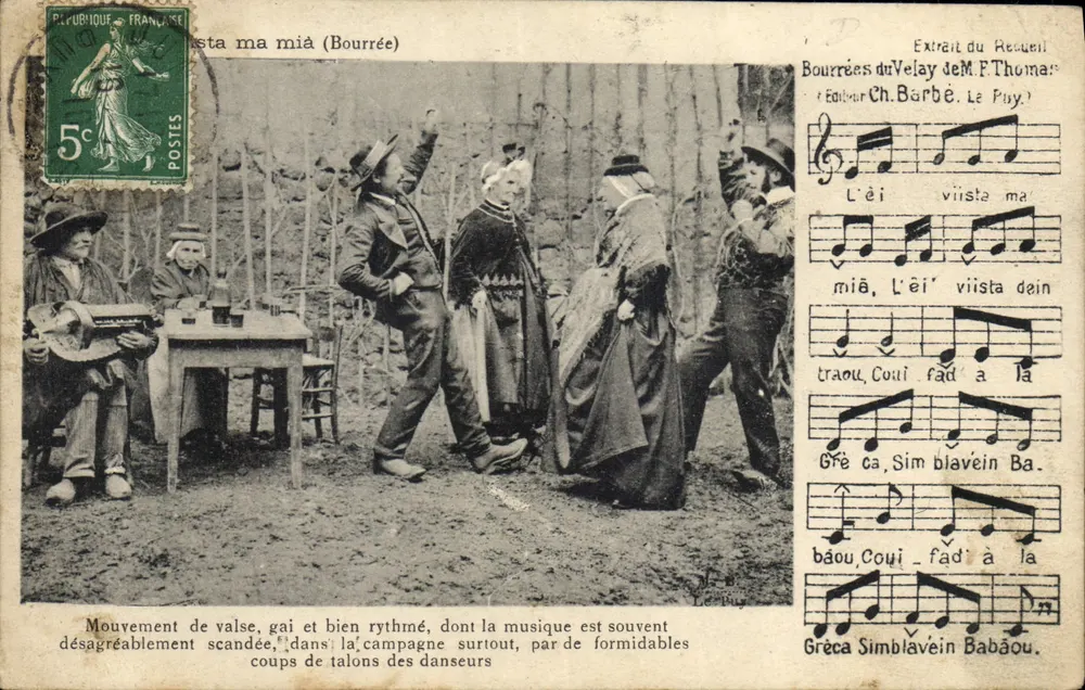 Bourrée (Bourrée) — Dança folclórica — Extrato do Recueil Bourrées do Velay de M. F. Thomas, editor Ch. Barbé, Le Puy - Frente
