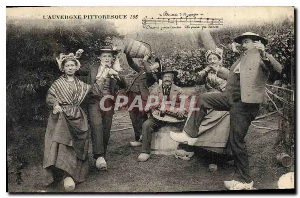 Pitoreska Auvergne 168 — Scena z wsi z muzykiem i taniec — Béguin, St-Gerand (Allier) - Awers