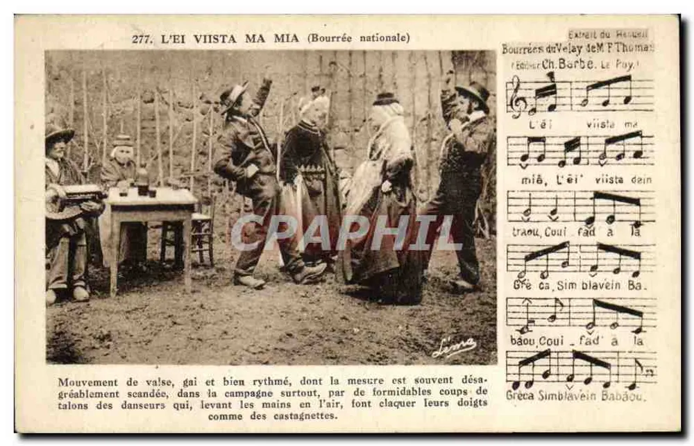 Tancerze w strojach tradycyjnych — Bourrée narodowa — Léon Margerit, Le Pay, n°277 - Awers