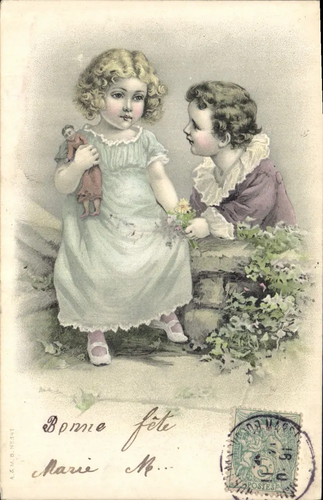 Zwei Kinder spielen mit einer Puppe — A.&M.B. N°441 — Verlag A.&M.B. - Vorderseite