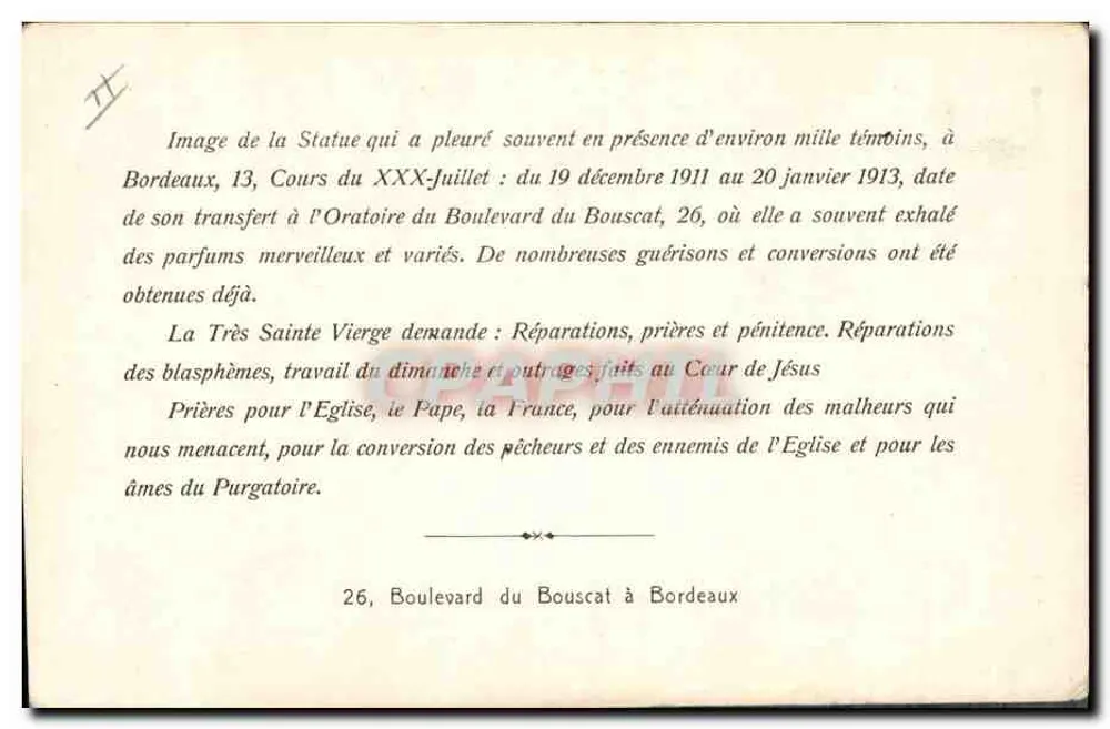 Estatua de Maria Santíssima Bambina — Bordeaux — editor Copapetil - Verso