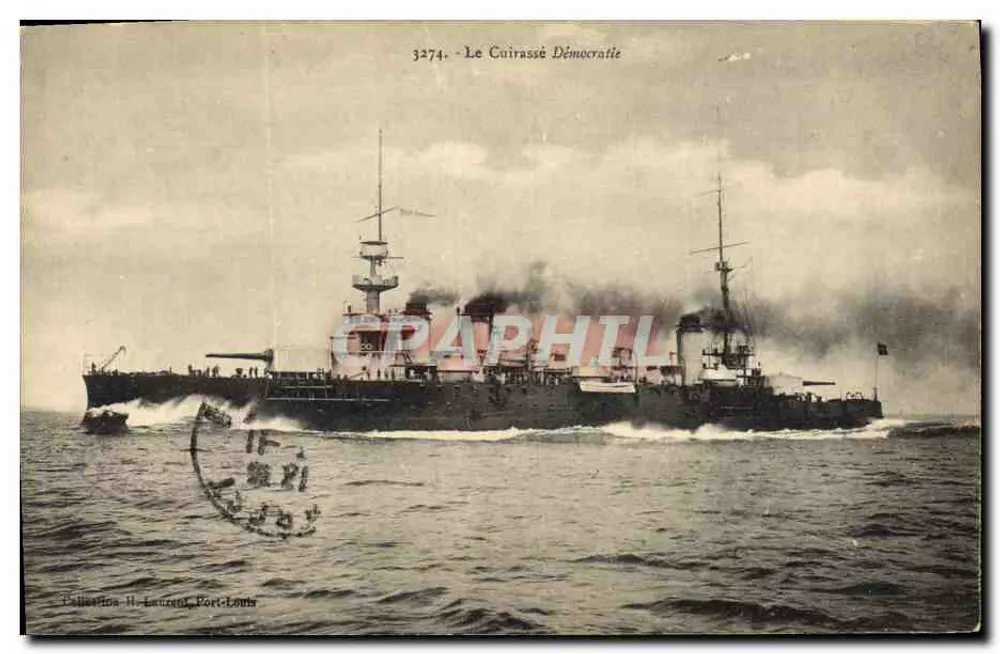Der Panzerkreuzer Demokratie — Kriegsschiff auf See — Sammlung H. Laurent, Port-Louis - Vorderseite