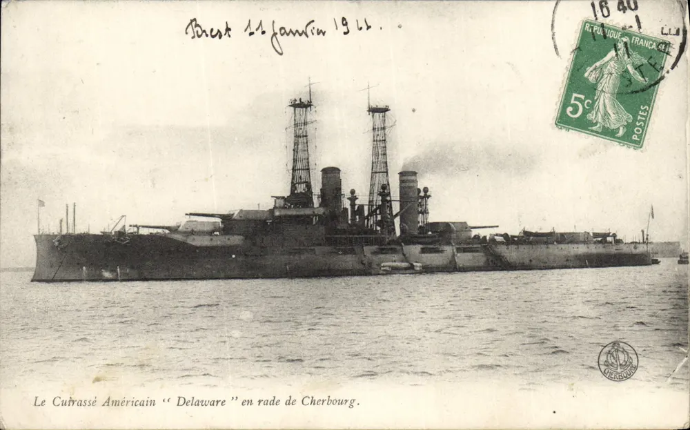 Der amerikanische Schlachtschiff "Delaware" im Hafen von Cherbourg — unbekannte Ausgabe - Vorderseite