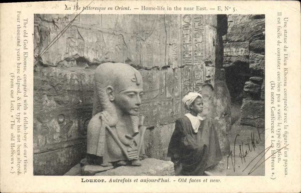 Luxor — Estátua de Khonsu e camponês — E, N° 5, editor Frank Lyon - Frente