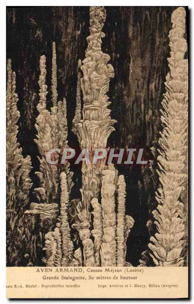 Aven Armand, Causse Méjean (Lozère) — Große Stalagmite, 30 Meter Höhe — E.-A. Martel - Vorderseite
