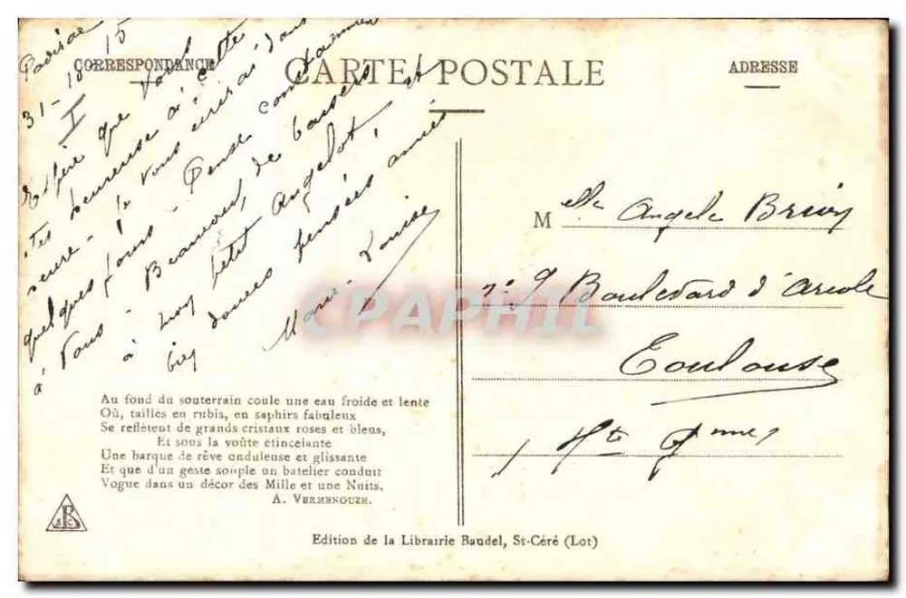 Padirac (Lot) - See der Ploie — Ausgabe der Buchhandlung Baudel, St-Céré (Lot) - Rückseite
