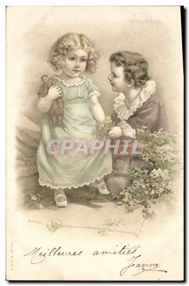 Zwei Kinder spielen — Illustration — A.S.V. n° 99145 - Vorderseite