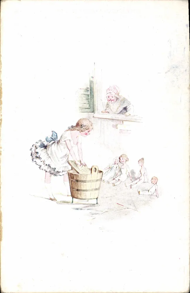 Kinder, die mit einem Eimer spielen — Illustration — Prof. Tornaghi, Serie 'Modern Masters', n° 4 - Vorderseite