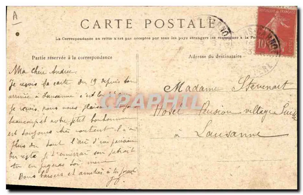 A Pequena Bretã em Casa — Ela gosta de fiar a lã de seus carneiros — Coleção Vilmaud, Quimper, n°4070 - Verso