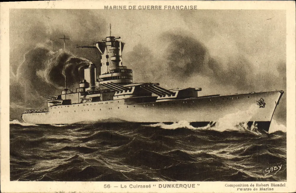 O Couraçado "Dunkerque" — Marinha de Guerra Francesa — Composição de Robert Blondel — Gaby, n°56 - Frente