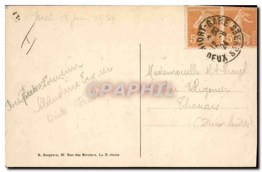 Niort — De Prefectuur van de Deux-Sèvres — uitgever B. Bergerun, n° 3491 - Achterkant