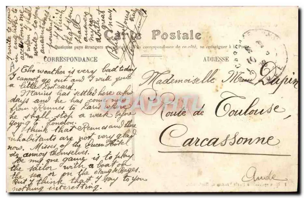 NARBONNE — A Subprefeitura — Editor: C. P. A. (n° 9) - Verso