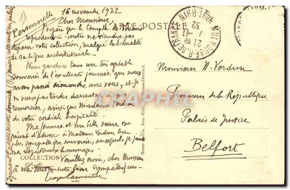 Mulhouse — Regionalgericht — Verlag Braun, Nr. 1198 - Rückseite