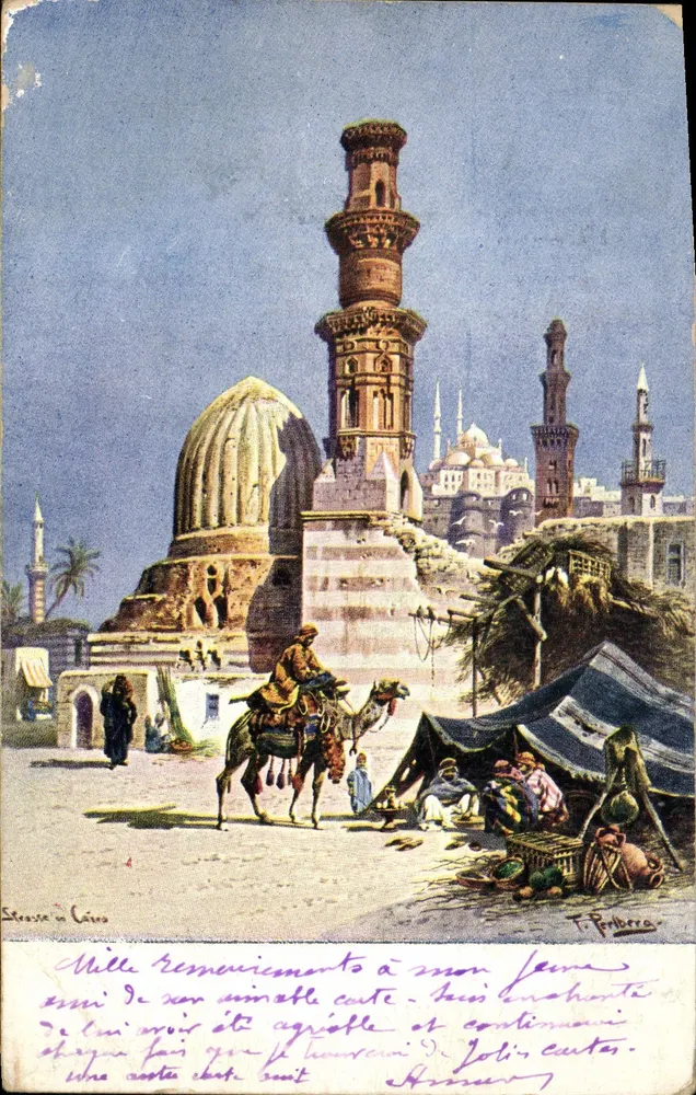 Rua em Cairos — vista da cidade com minarete e domo — F. Peribera - Frente