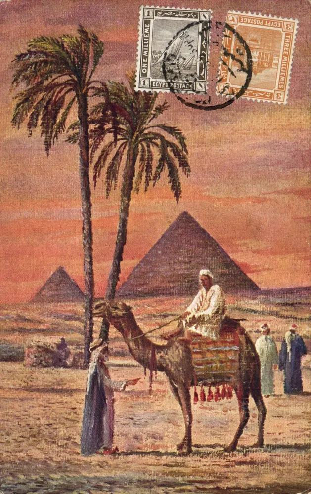 As Pirâmides de Guiseh — Egito — The Cairo Postcard Trust, série L. 56 - Frente