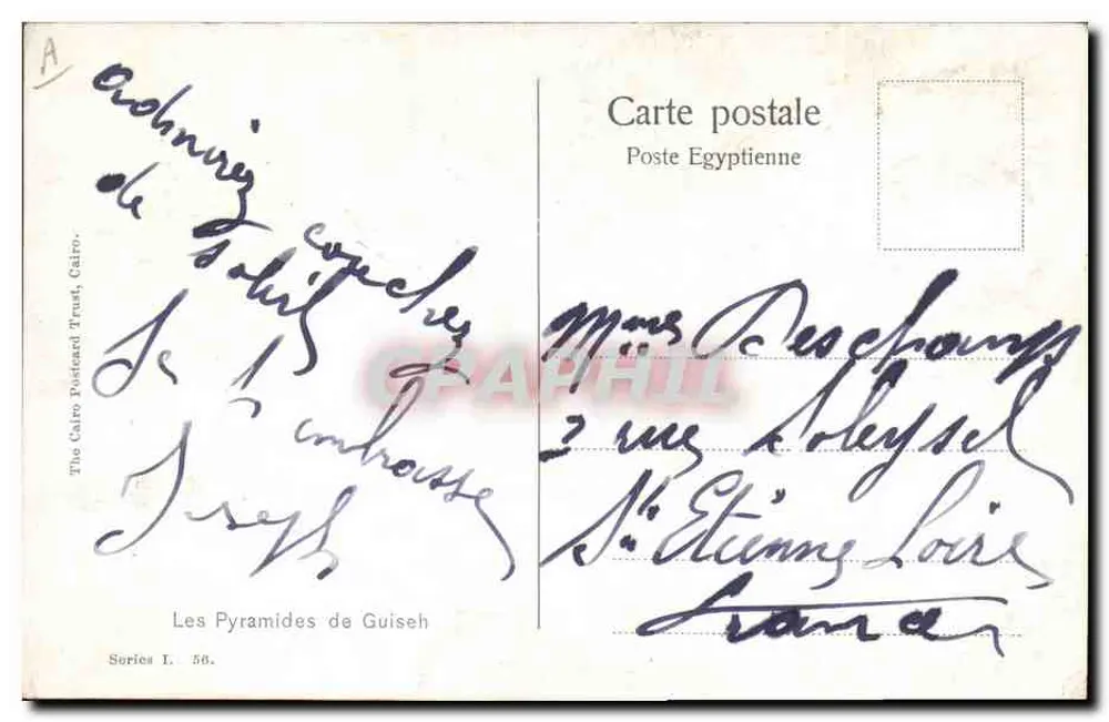 As Pirâmides de Guiseh — Egito — The Cairo Postcard Trust, série L. 56 - Verso