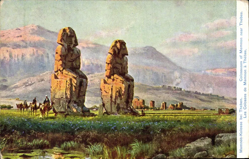 Os Colossos de Memnon em Tebas — série Bilhete postal antigo 798, impressa na Alemanha - Frente
