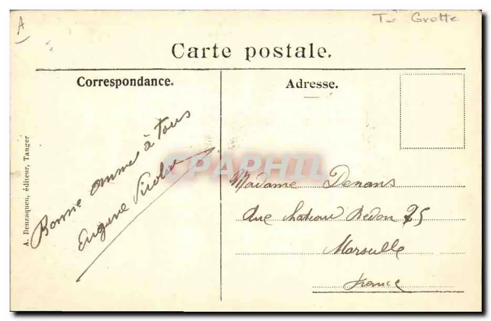 Tanger - Grota Herkulesa — P.Z. 10891 — A. Benzaquon, wydawca - Rewers