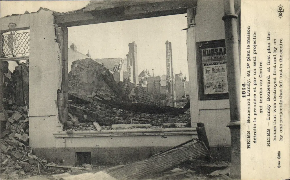 Reims — Boulevard Lundy — destruído por um único projétil em 1914 — 8ª Série - Frente