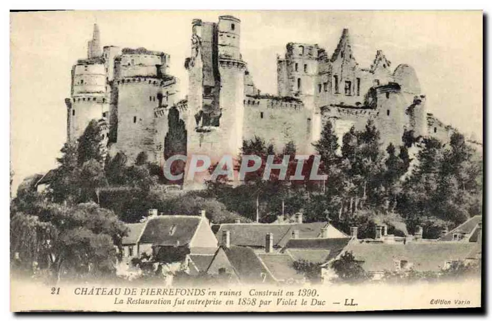 पियरफॉंडस के ध्वस्त किला — 1990 में बनाया गया। 1858 में वियोल ले डुक द्वारा पुनर्निर्माण कार्य शुरू किया गया — एडिशन वारिन, संख्या 21 - आगे
